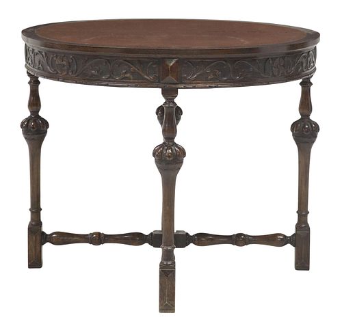 ENGLISH CARVED OAK DEMILUNE