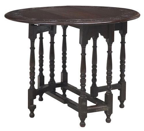 ENGLISH CARVED OAK DROP-LEAF