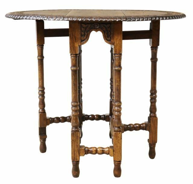 ENGLISH CARVED OAK DROP-LEAF