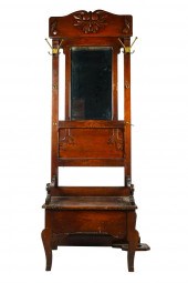 ENGLISH CARVED OAK HALL BENCHw