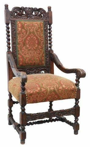 ENGLISH CARVED OAK HIGHBACK