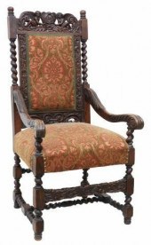 ENGLISH CARVED OAK HIGHBACK AR
