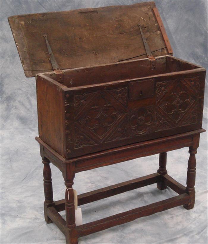 English carved oak lift lid storage