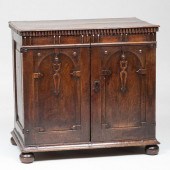 ENGLISH CARVED OAK SIDE CABINE