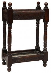 ENGLISH CARVED OAK STICK & UMB