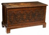ENGLISH CARVED OAK STORAGE TRU