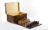 English cased chess and backga