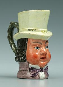 English cream jug, pearlware figure