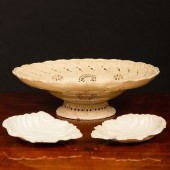 ENGLISH CREAMWARE BASKET AND A