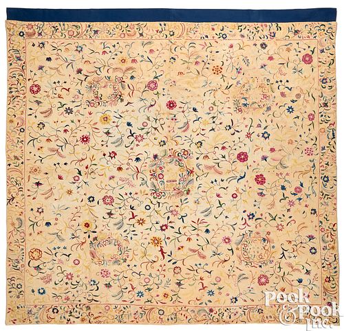 ENGLISH CREWELWORK BEDSPREAD,
