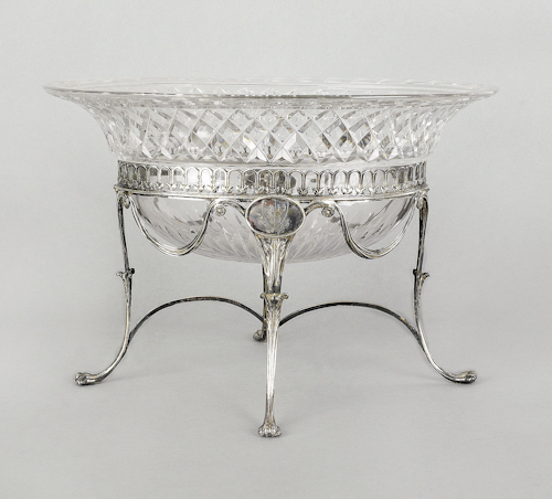 English cut glass bowl on silver
