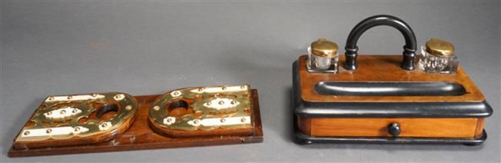 ENGLISH EBONIZED WALNUT INKSTAND