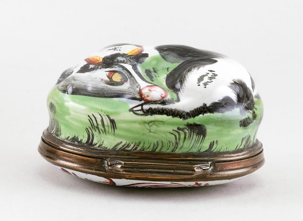 ENGLISH ENAMEL COW BONBONNIERE