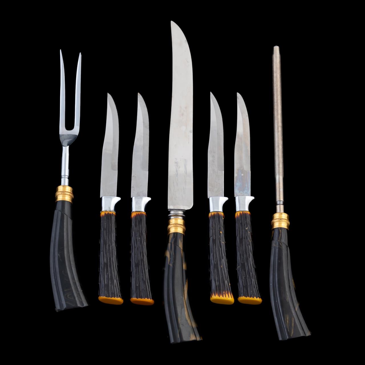 ENGLISH FAUX HORN CARVING SET AND