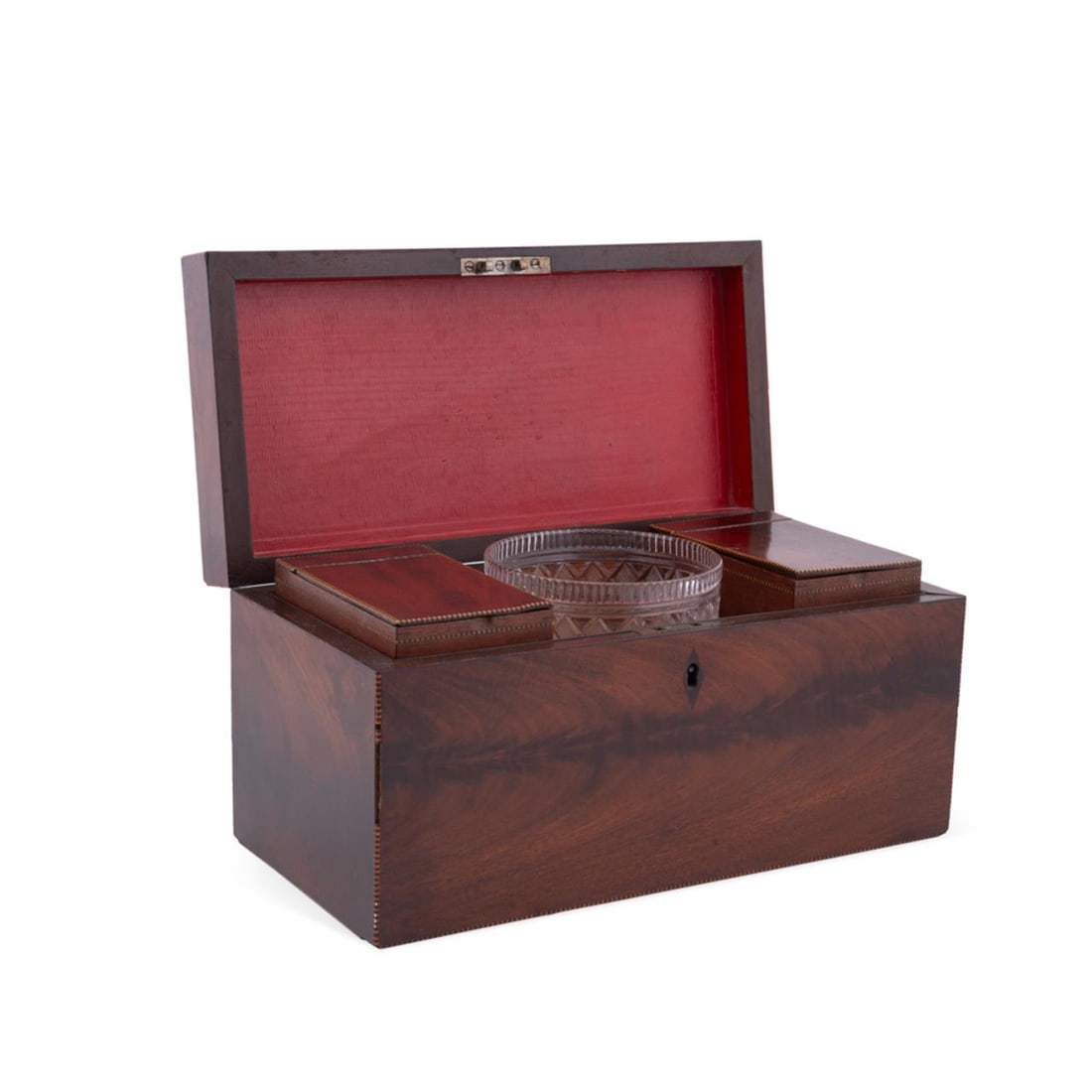 ENGLISH FLAME MAHOGANY TEA CADDY