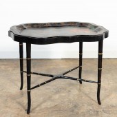 ENGLISH FLORAL TOLE TRAY ON FA
