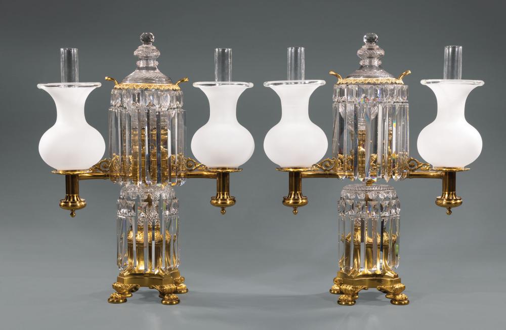 ENGLISH GILT BRONZE AND CUT CRYSTAL
