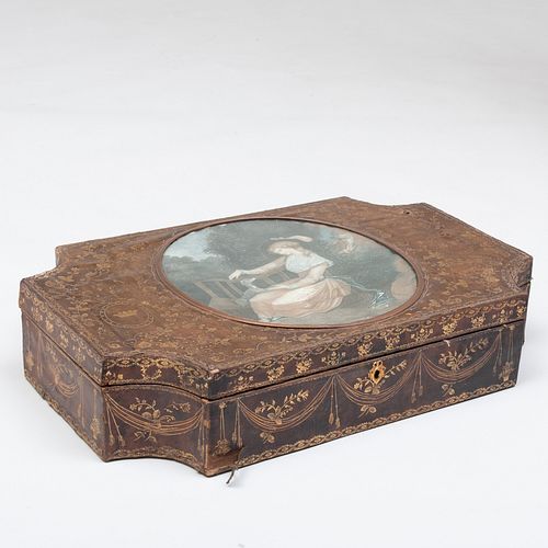 ENGLISH GILT-TOOLED LEATHER BOX