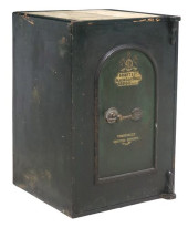 ENGLISH GREEN-PAINTED IRON SAF