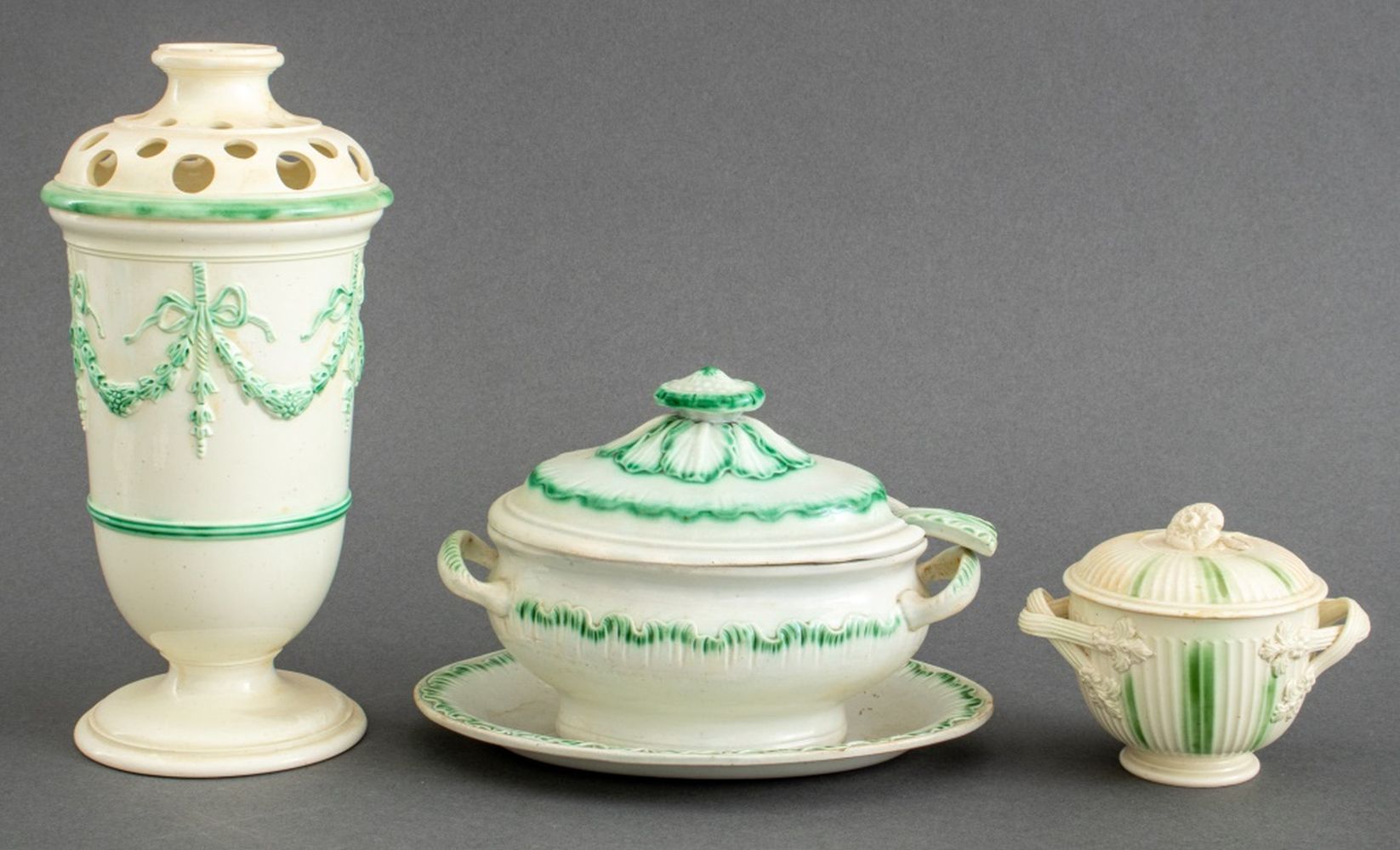 ENGLISH GREEN & WHITE CREAMWARE,