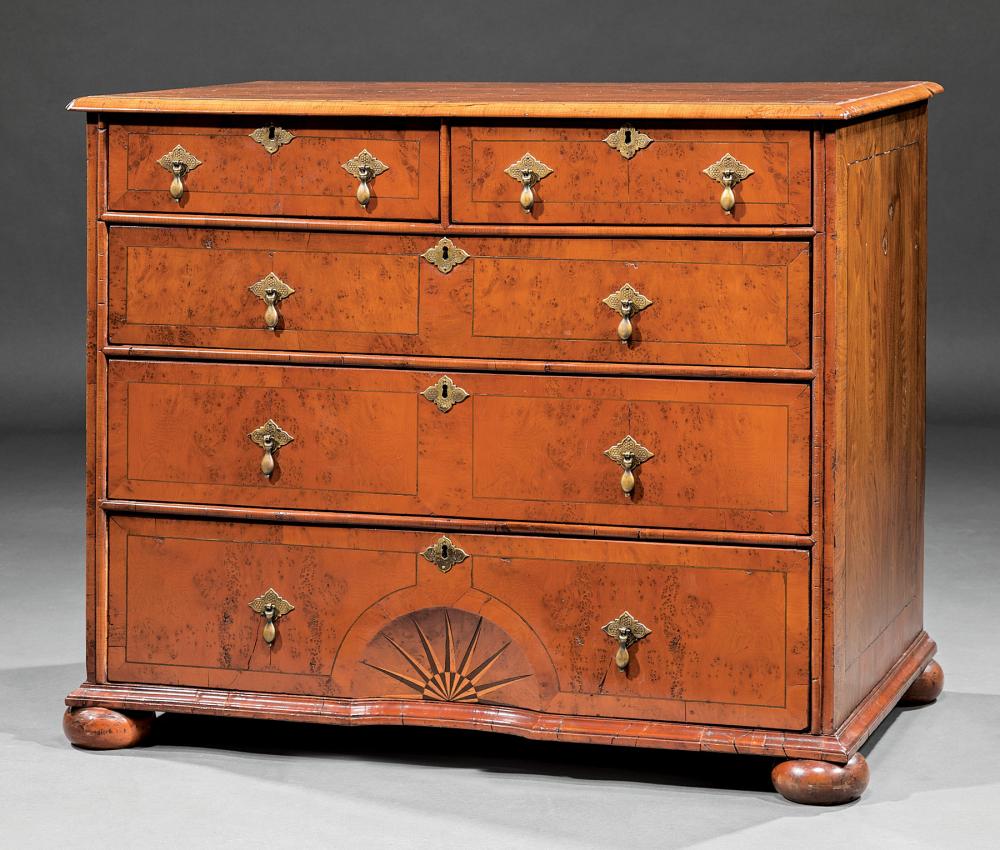 ENGLISH INLAID BURL WALNUT CHEST OF