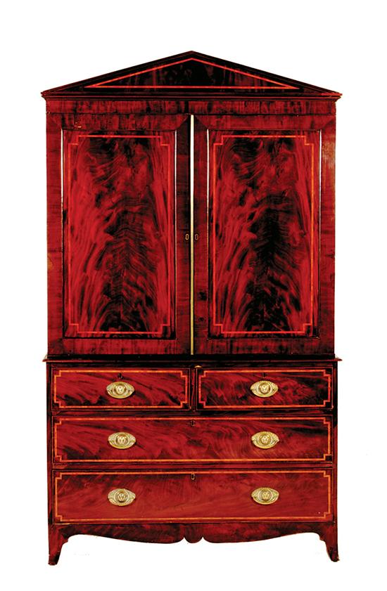 English inlaid mahogany linen press