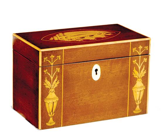 English inlaid mahogany tea caddy