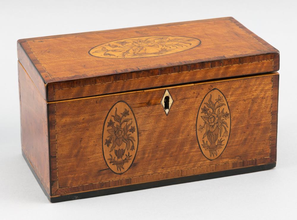 ENGLISH INLAID MAHOGANY TEA CADDY