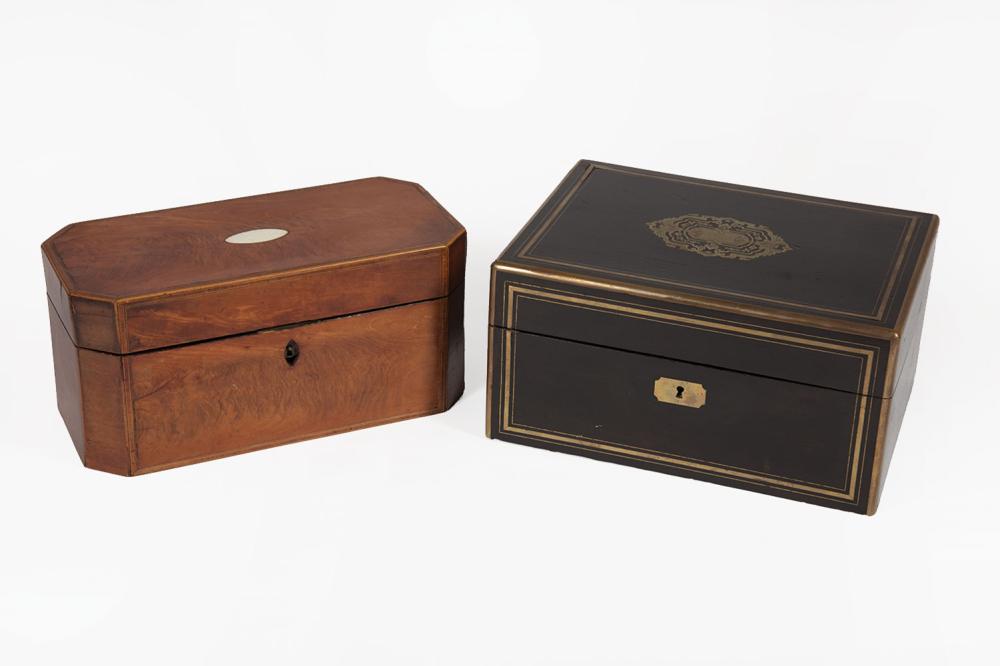 ENGLISH INLAID MAHOGANY TEA