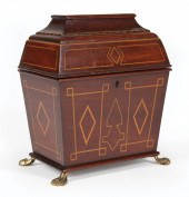 ENGLISH INLAID MAHOGANY TEA CA