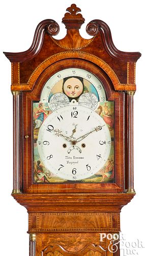 ENGLISH INLAID OAK TALL CASE CLOCK,
