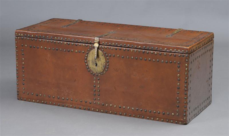 ENGLISH LEATHER-COVERED TRUNK The