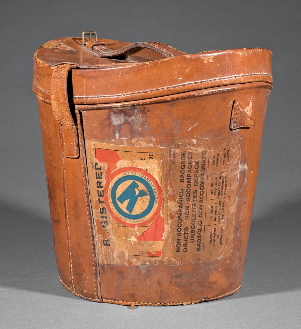 ENGLISH LEATHER HAT BOX WITH TWO
