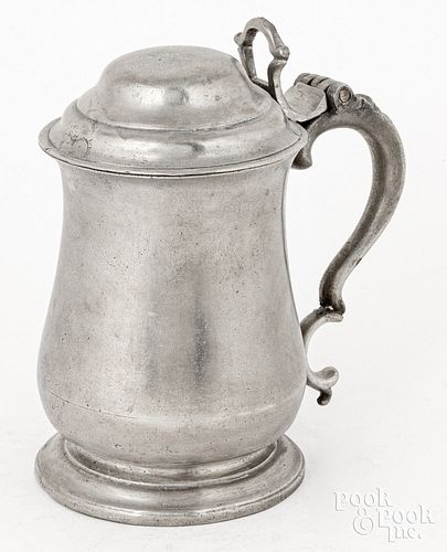 ENGLISH LIDDED PEWTER TANKARD,