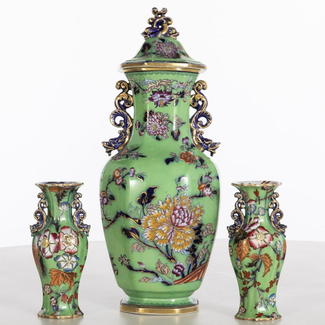 ENGLISH LIDDED PORCELAIN URN & A