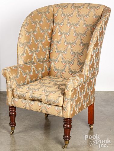 ENGLISH MAHOGANY WING CHAIR, 19TH