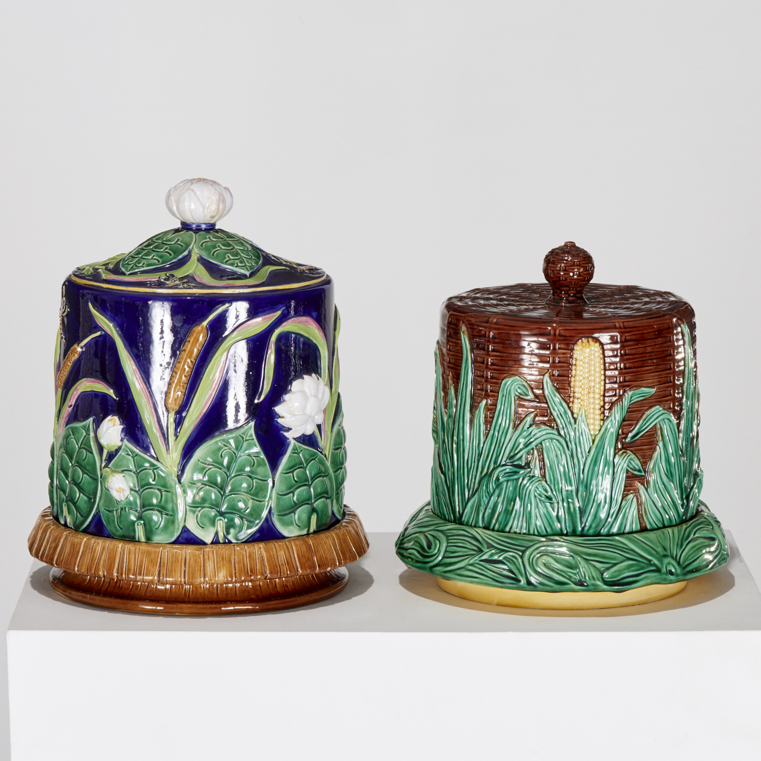ENGLISH MAJOLICA CHEESE DOMES,