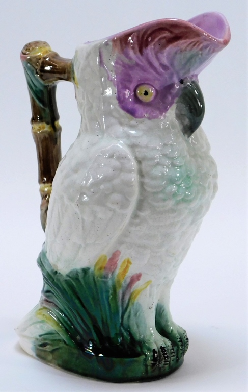ENGLISH MAJOLICA FIGURAL PARROT