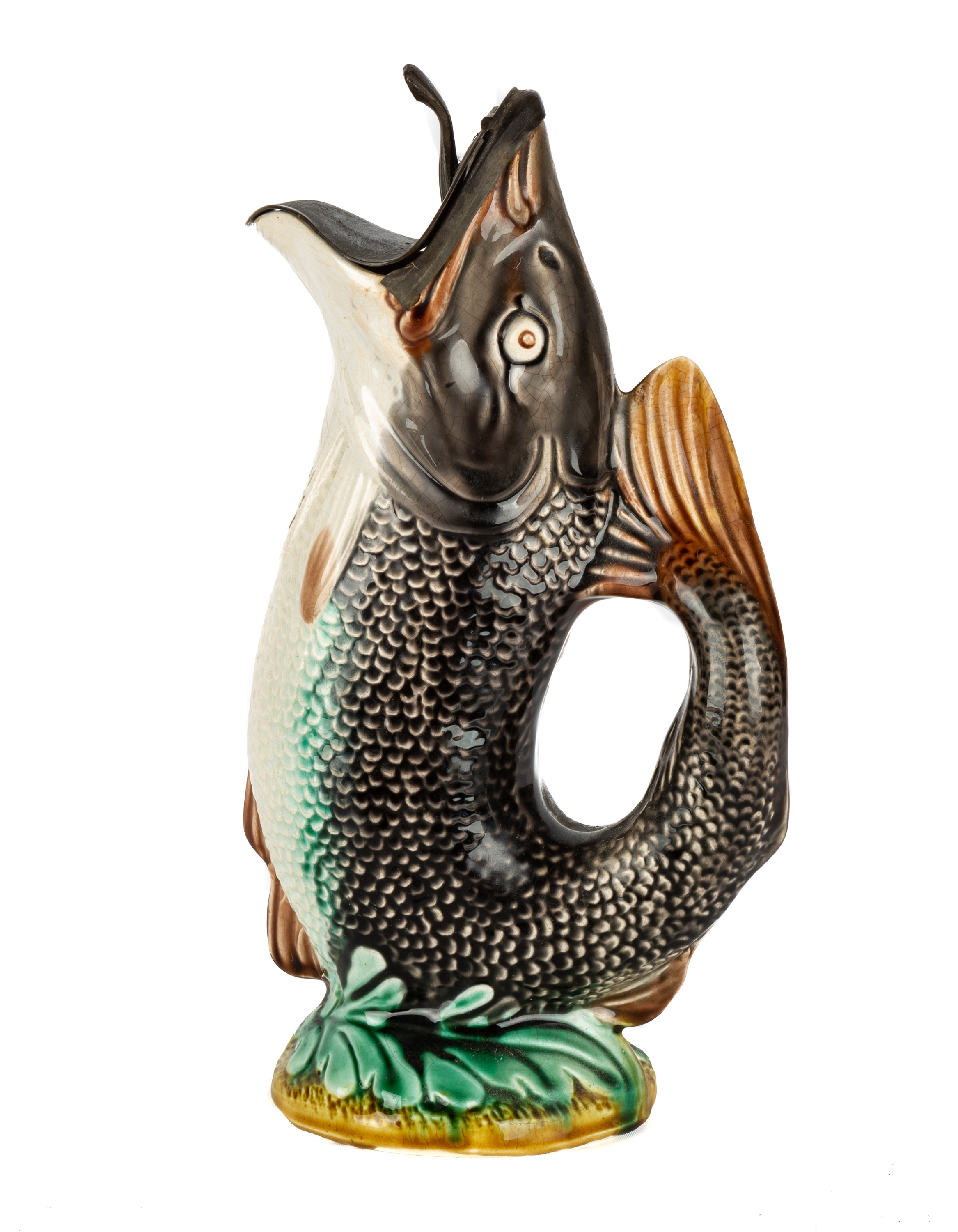 ENGLISH MAJOLICA FISH PITCHER