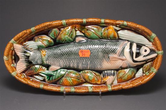 English majolica oval fish plaque