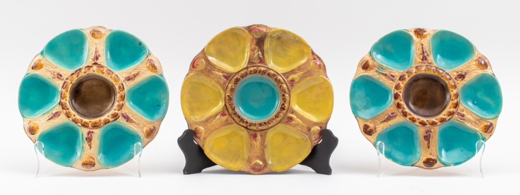 ENGLISH MAJOLICA OYSTER PLATES, 3