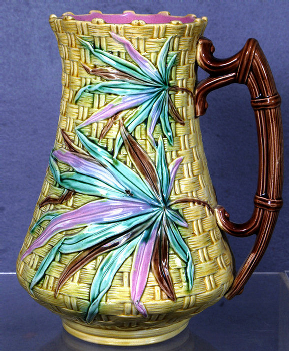 English majolica pitcher, basket