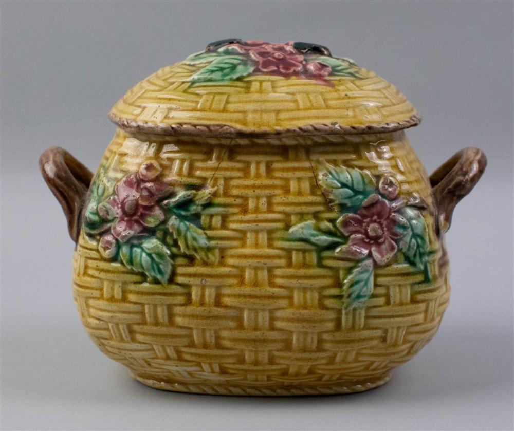 ENGLISH MAJOLICA TWO-HANDLED BASKET