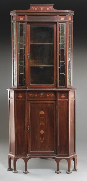 English marquetry corner cabinet in