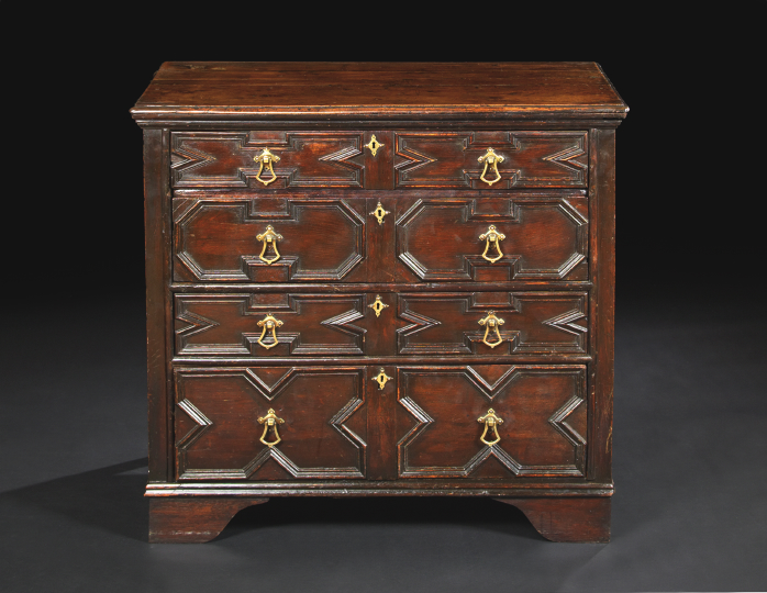 English Oak and Fruitwood Chest, 