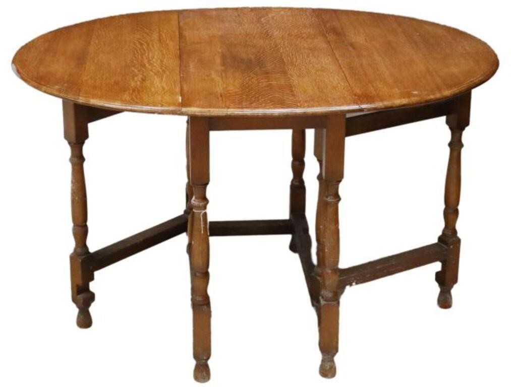 ENGLISH OAK DROP-LEAF TABLE ON GATE