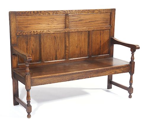 ENGLISH OAK HALL BENCH, 19TH