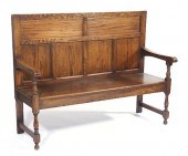 ENGLISH OAK HALL BENCH, 19TH C