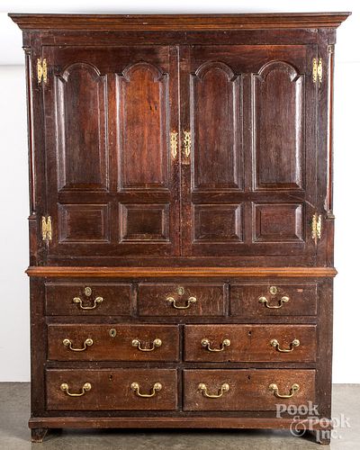 ENGLISH OAK PRESS CUPBOARD, LATE