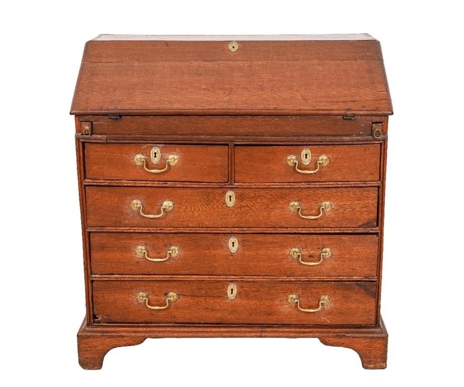 English oak slant lid desk, 19th